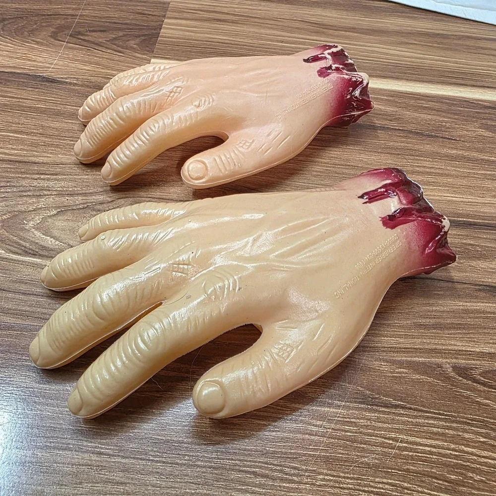 Vintage Greenbrier Halloween Severed Hands Prop Pair Bloody Plastic Horror Decor